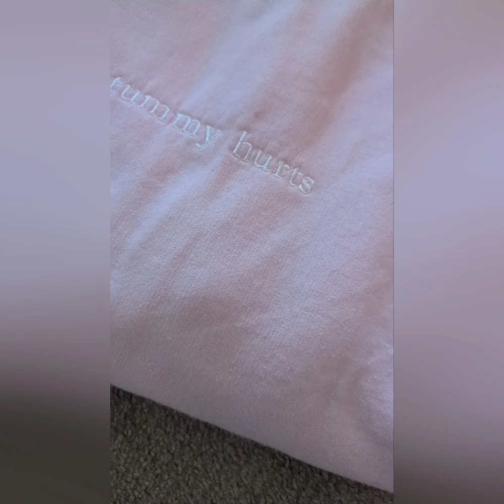 Gildan Women's "My Tummy Hurts" Graphic Light Pink Custom Crewneck Sweatshirt - Picture 10 of 11